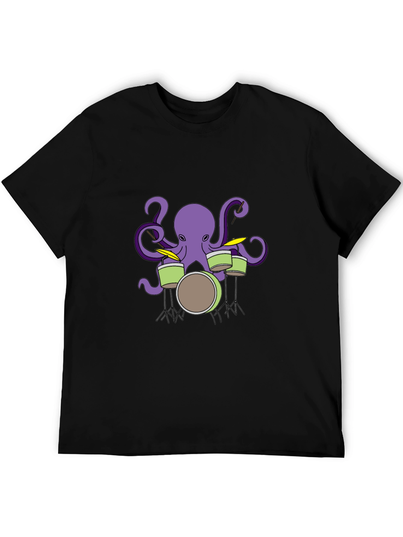 Octopus Drummer Graphic T-Shirt - Black