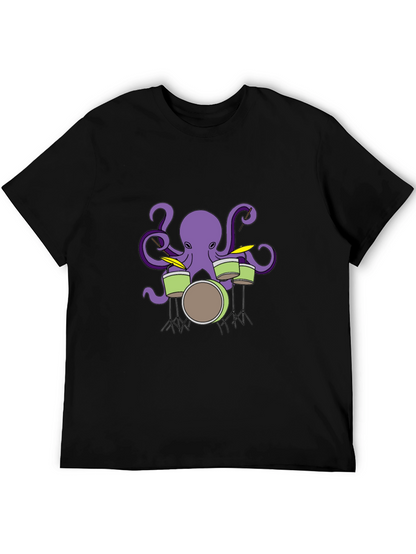 Octopus Drummer Graphic T-Shirt - Black