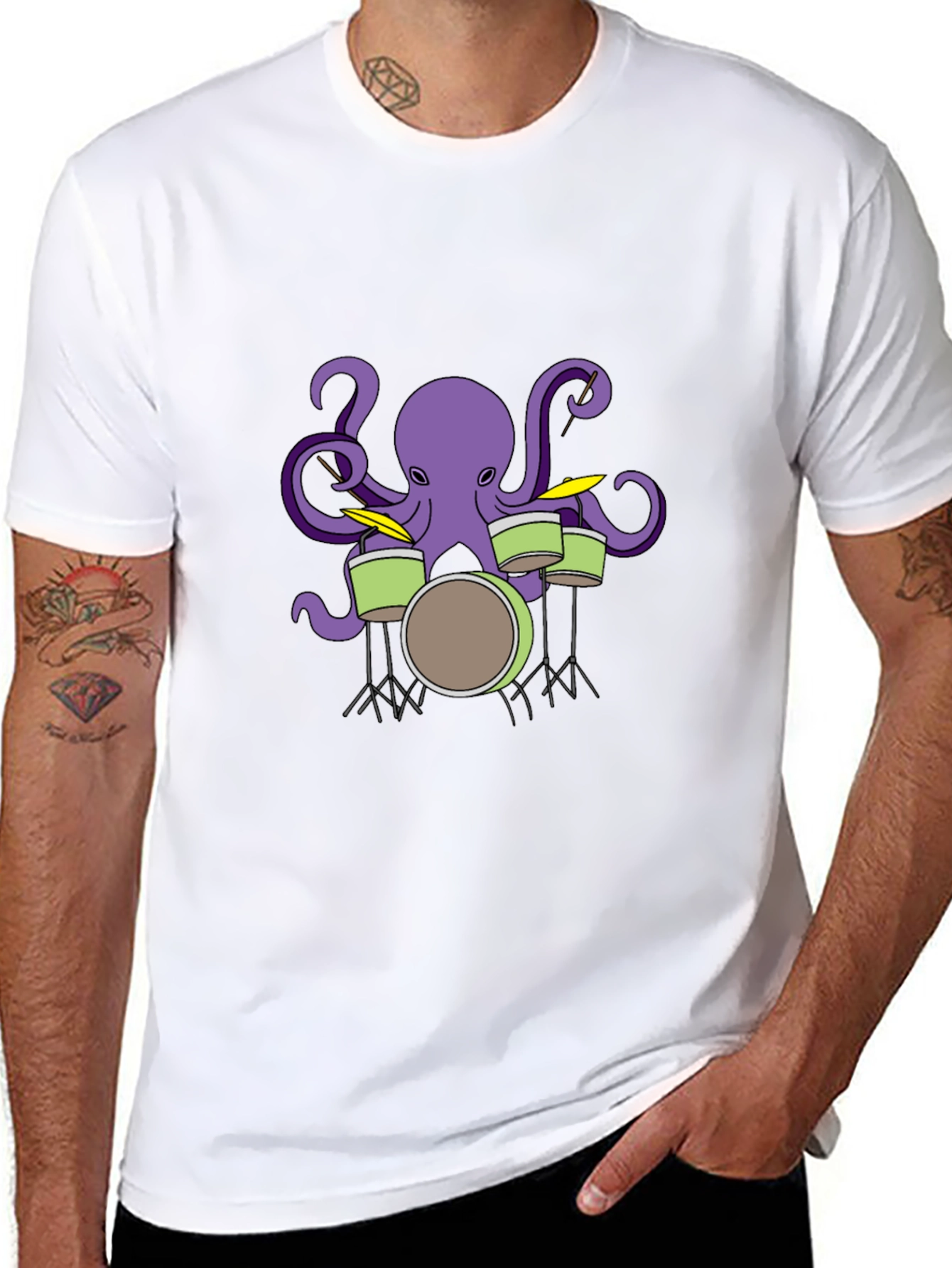 Octopus Drummer Graphic T-Shirt - Black