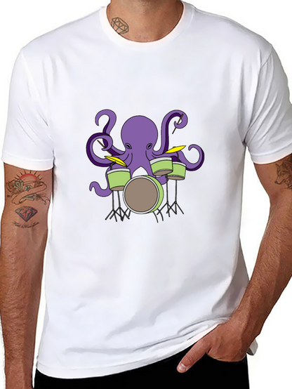 Octopus Drummer Graphic T-Shirt - Black
