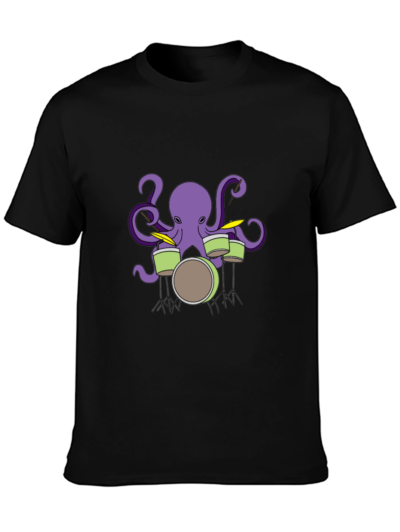 Octopus Drummer Graphic T-Shirt - Black