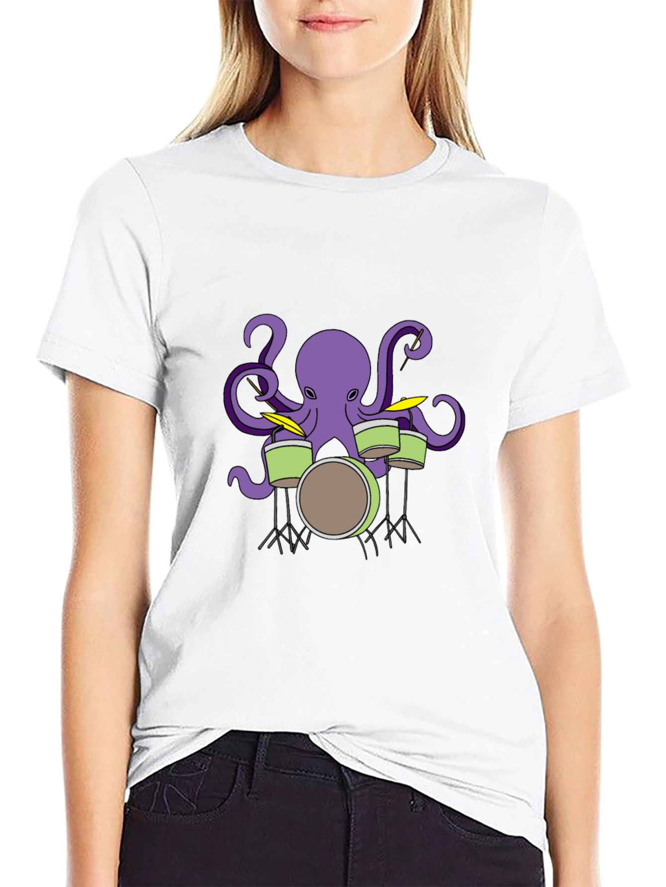 Octopus Drummer Graphic T-Shirt - Black