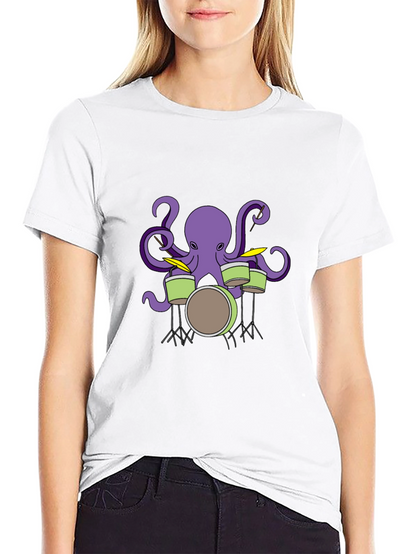 Octopus Drummer Graphic T-Shirt - Black