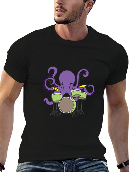 Octopus Drummer Graphic T-Shirt - Black