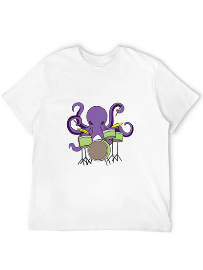 Octopus Drummer Graphic T-Shirt - Black