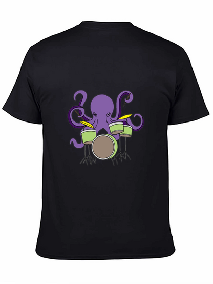 Octopus Drummer Graphic T-Shirt - Black