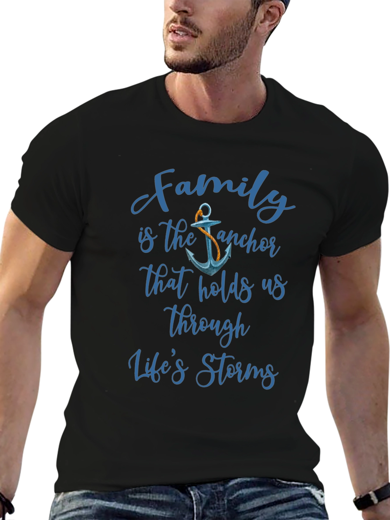 Family is the Anchor Mens Black T-Shirt