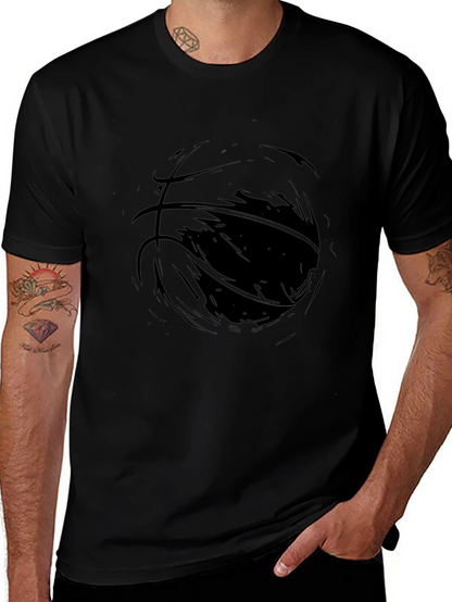 Mens Black Graphic Tee - Abstract Basketball Design