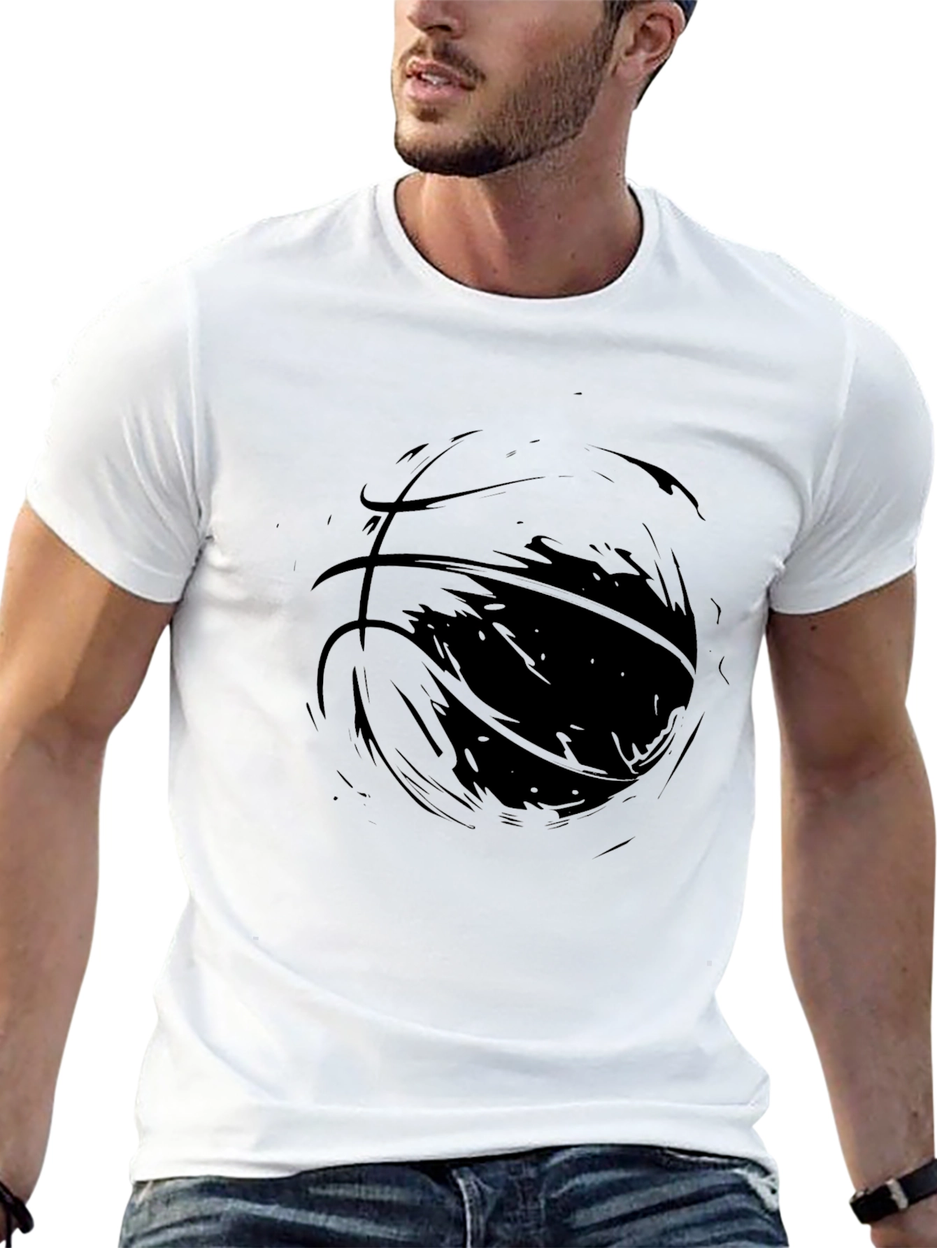Mens Black Graphic Tee - Abstract Basketball Design