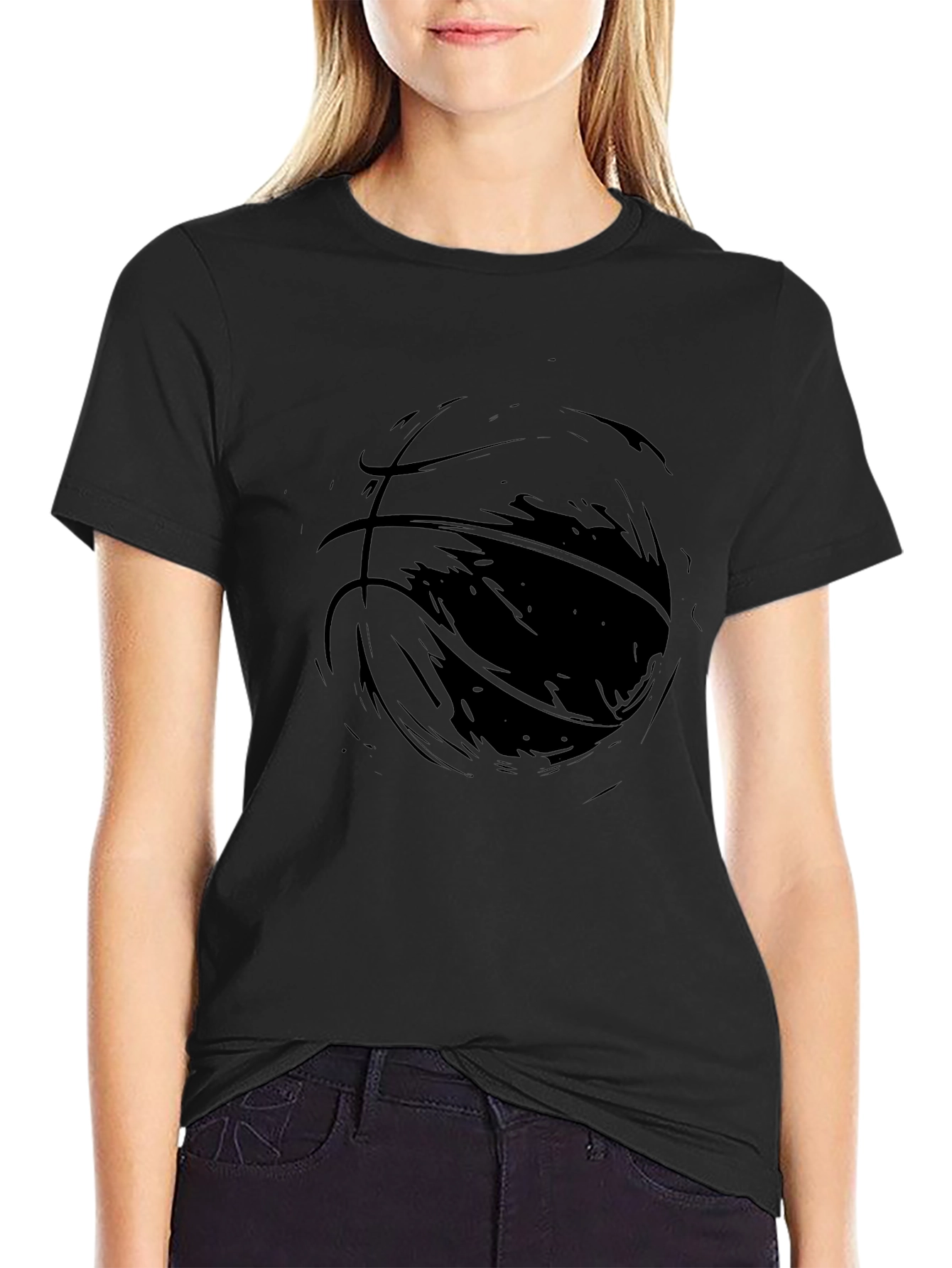 Mens Black Graphic Tee - Abstract Basketball Design