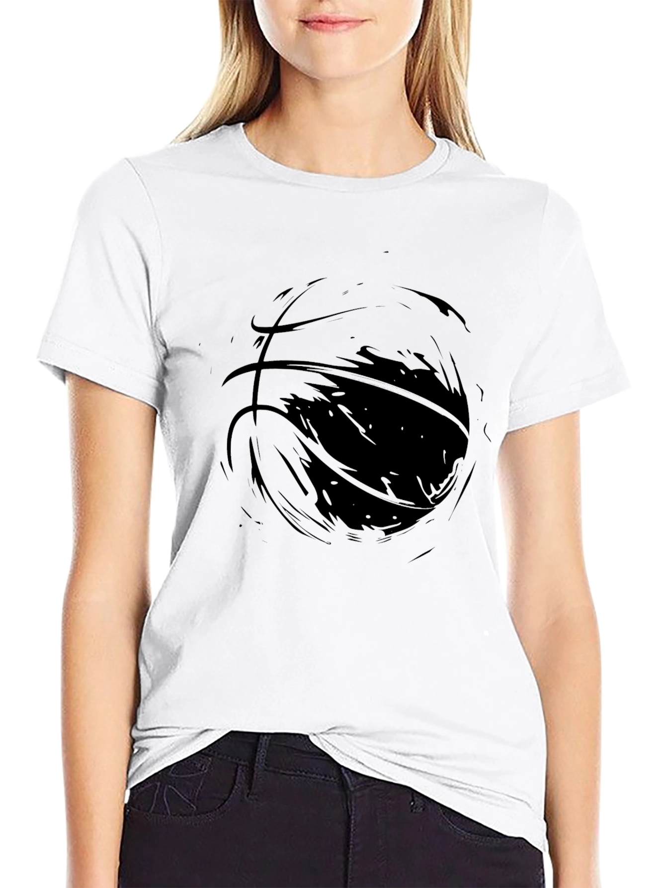 Mens Black Graphic Tee - Abstract Basketball Design