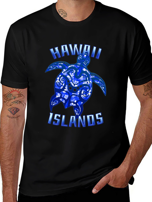 Hawaii Islands Turtle Graphic T-Shirt - Black