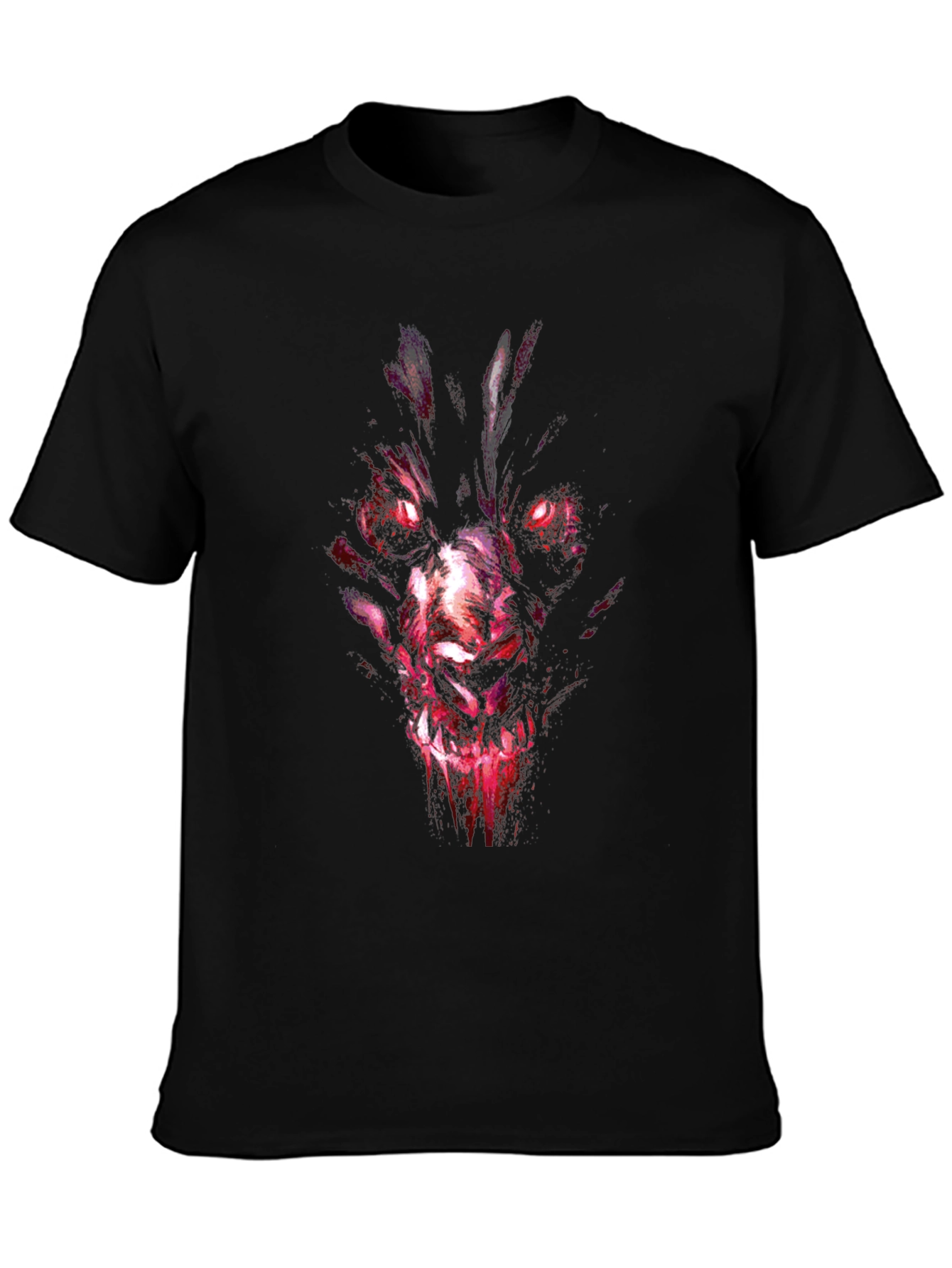 Mens Black Graphic Tee - Wolf Demon Design