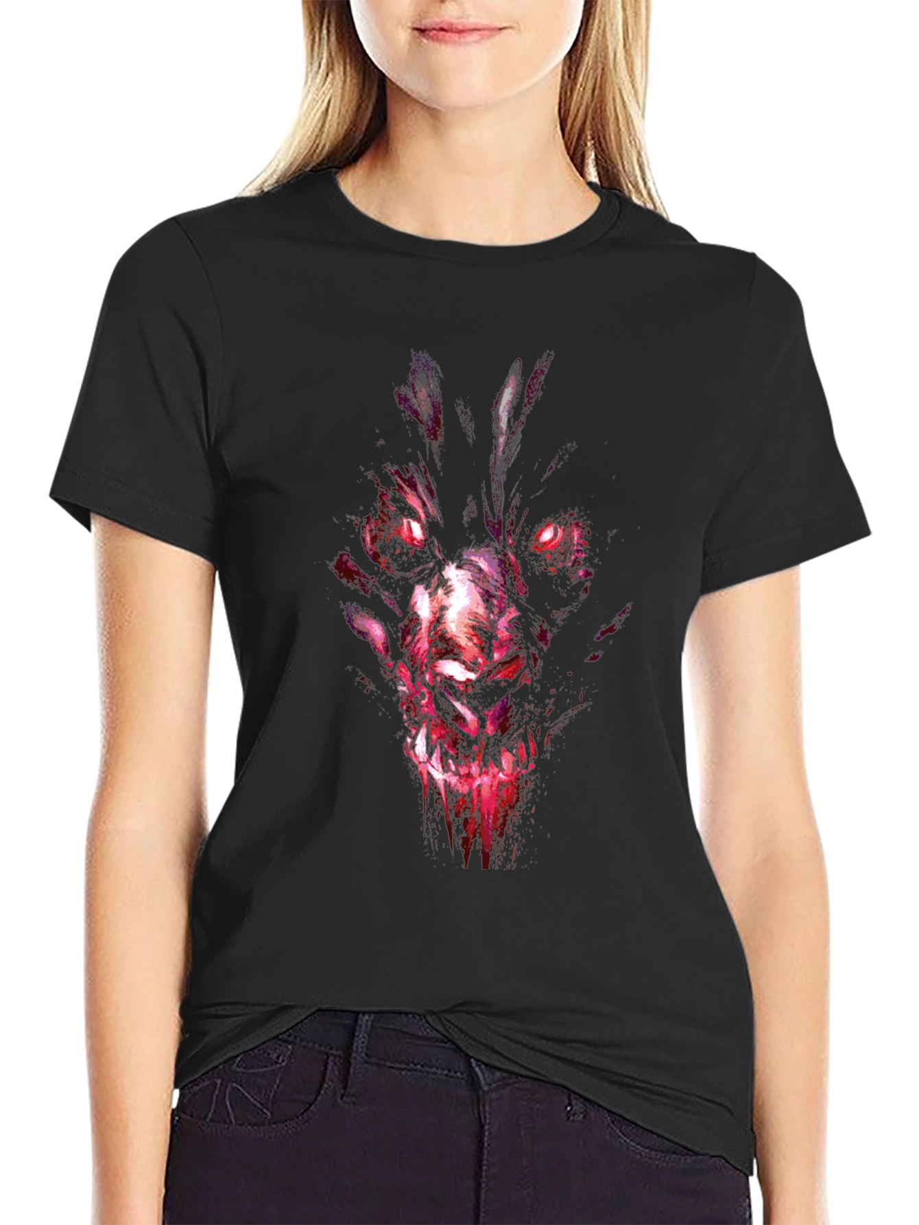 Mens Black Graphic Tee - Wolf Demon Design