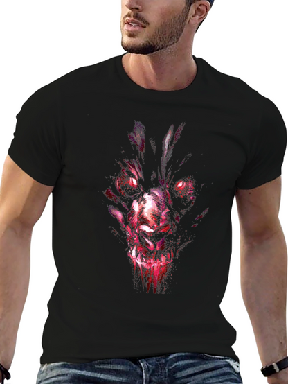 Mens Black Graphic Tee - Wolf Demon Design