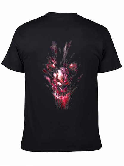 Mens Black Graphic Tee - Wolf Demon Design