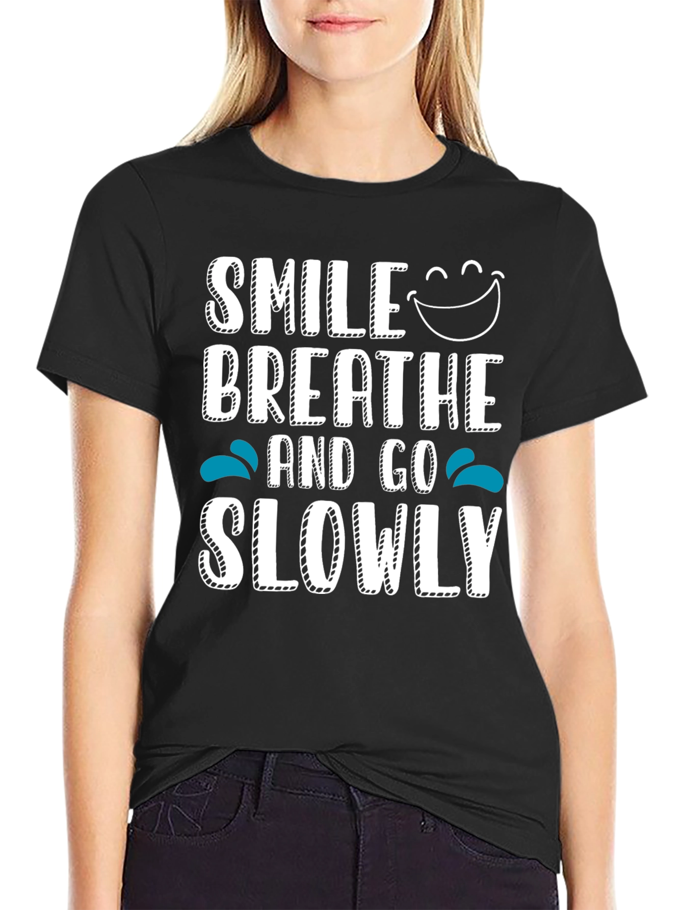 Smile Breathe Go Slowly Graphic Tee Black Cotton