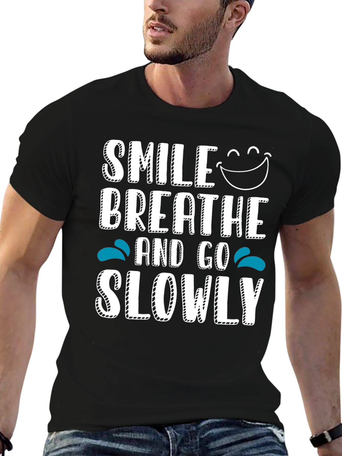 Smile Breathe Go Slowly Graphic Tee Black Cotton