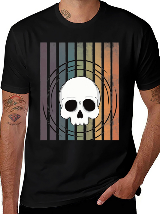 Striped Skull Graphic Tee - Retro Style