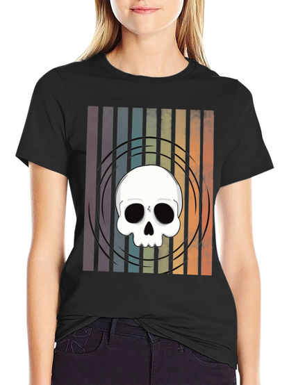 Striped Skull Graphic Tee - Retro Style