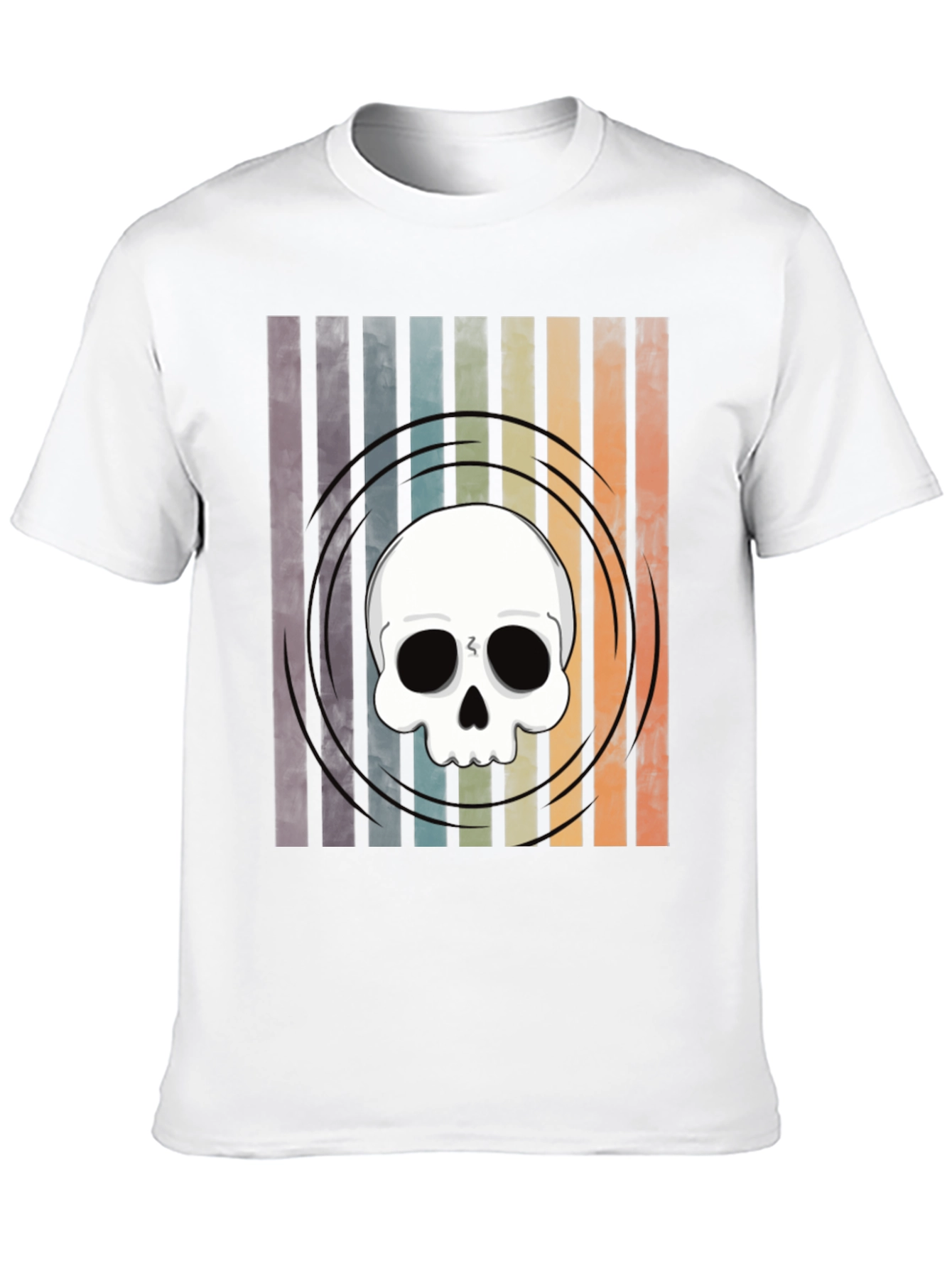 Striped Skull Graphic Tee - Retro Style