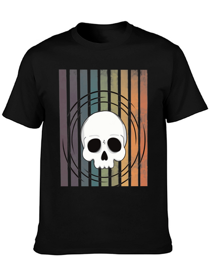 Striped Skull Graphic Tee - Retro Style