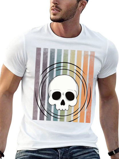 Striped Skull Graphic Tee - Retro Style