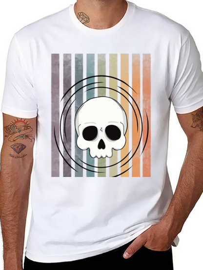 Striped Skull Graphic Tee - Retro Style