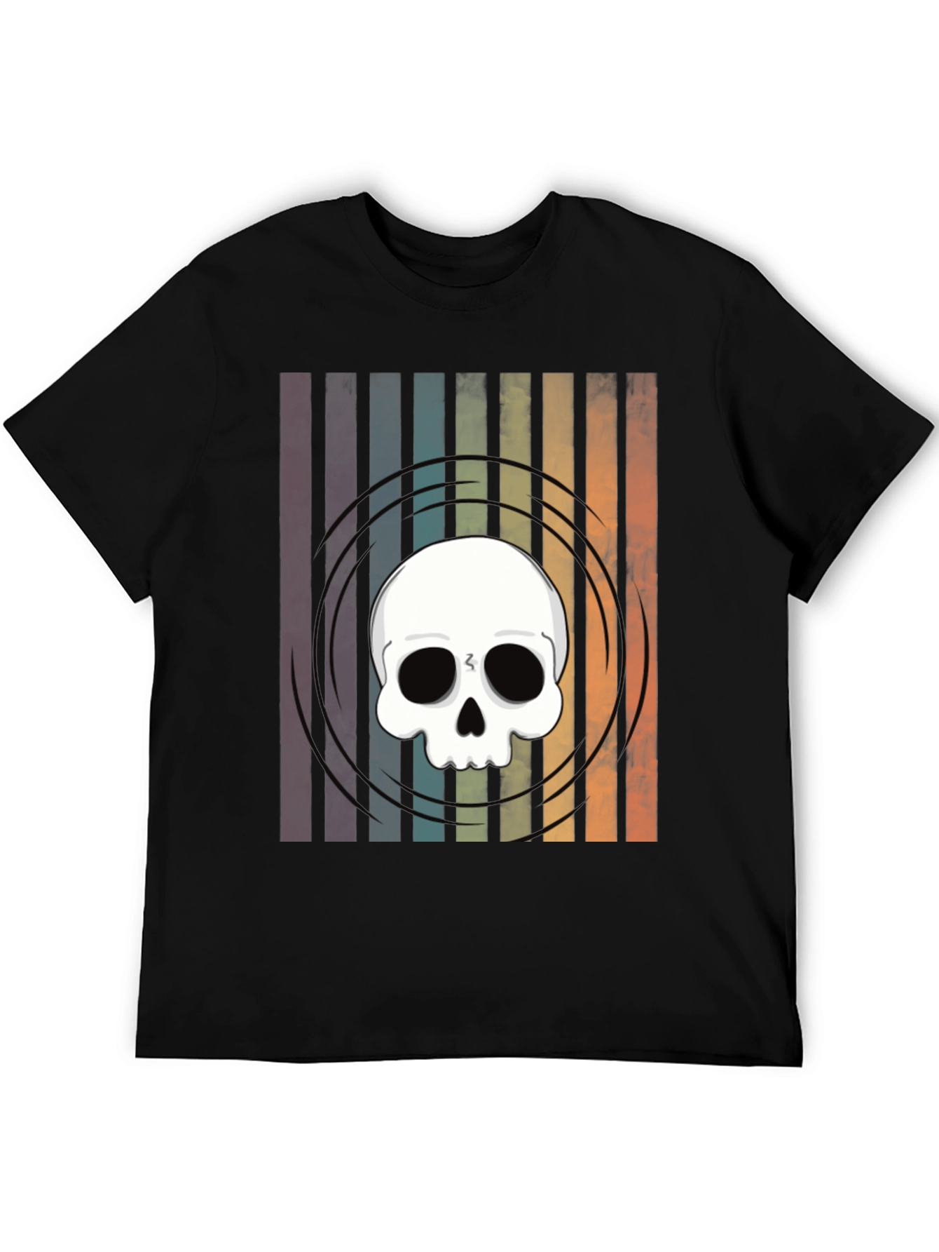 Striped Skull Graphic Tee - Retro Style