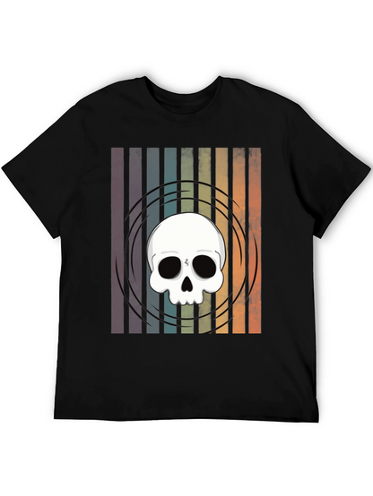Striped Skull Graphic Tee - Retro Style