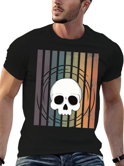 Striped Skull Graphic Tee - Retro Style