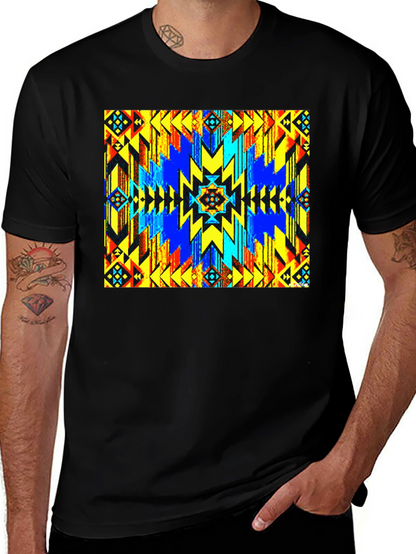 Aztec Geometric Print Black T-Shirt