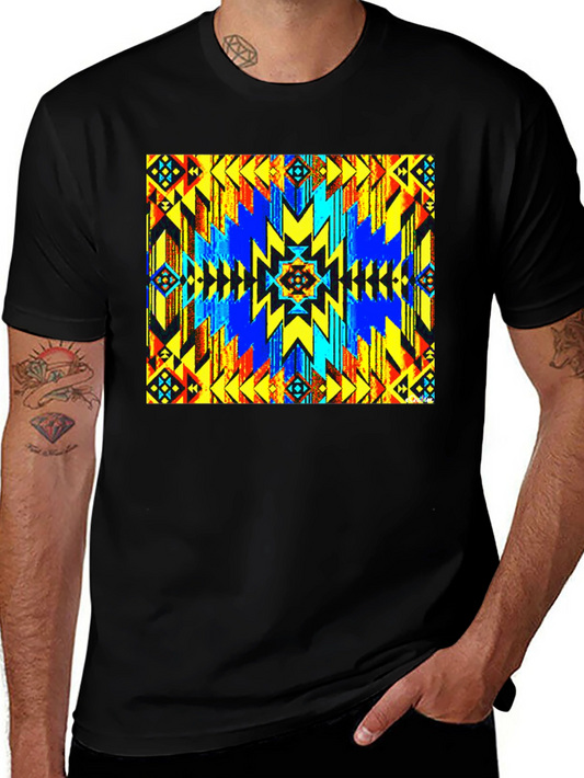 Aztec Geometric Print Black T-Shirt