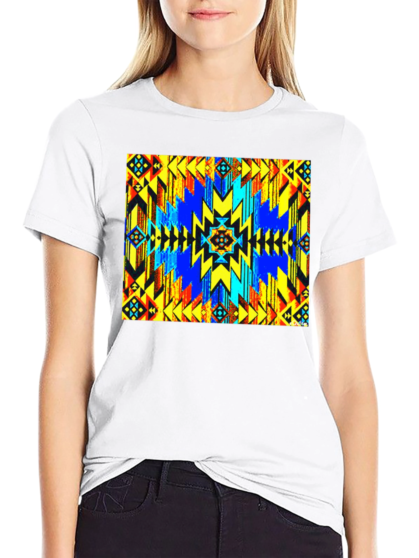 Aztec Geometric Print Black T-Shirt
