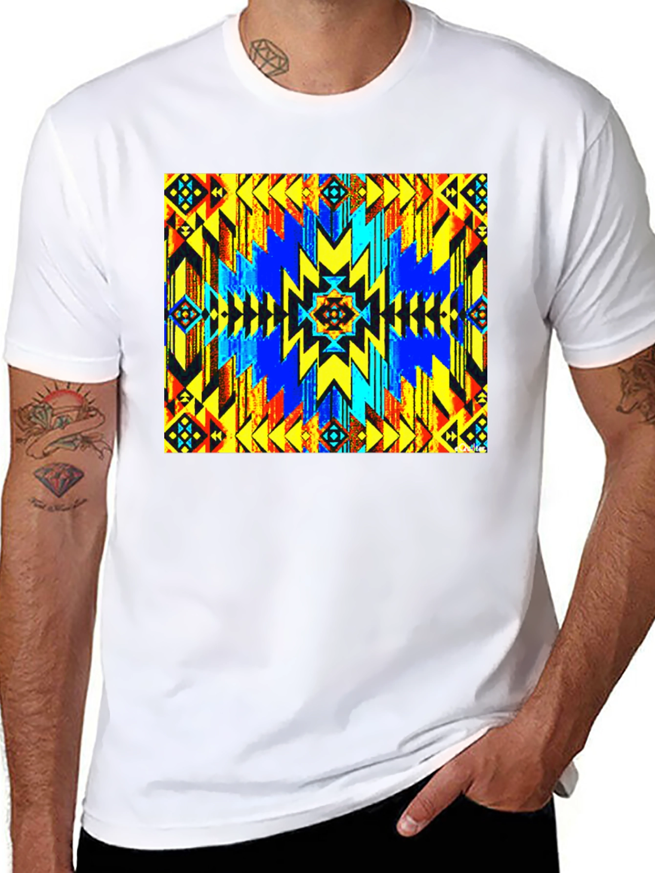 Aztec Geometric Print Black T-Shirt