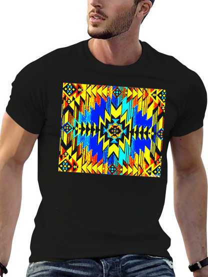 Aztec Geometric Print Black T-Shirt