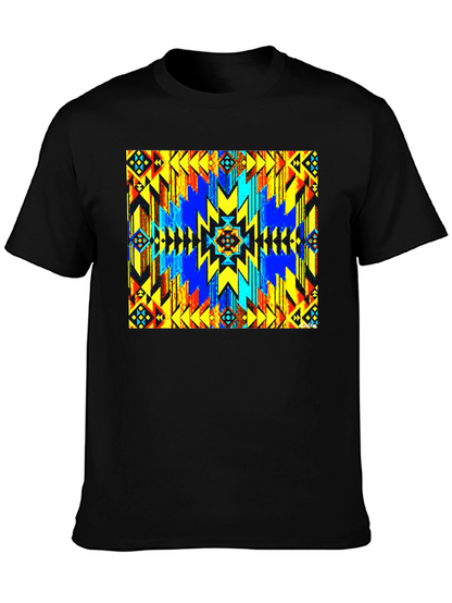 Aztec Geometric Print Black T-Shirt