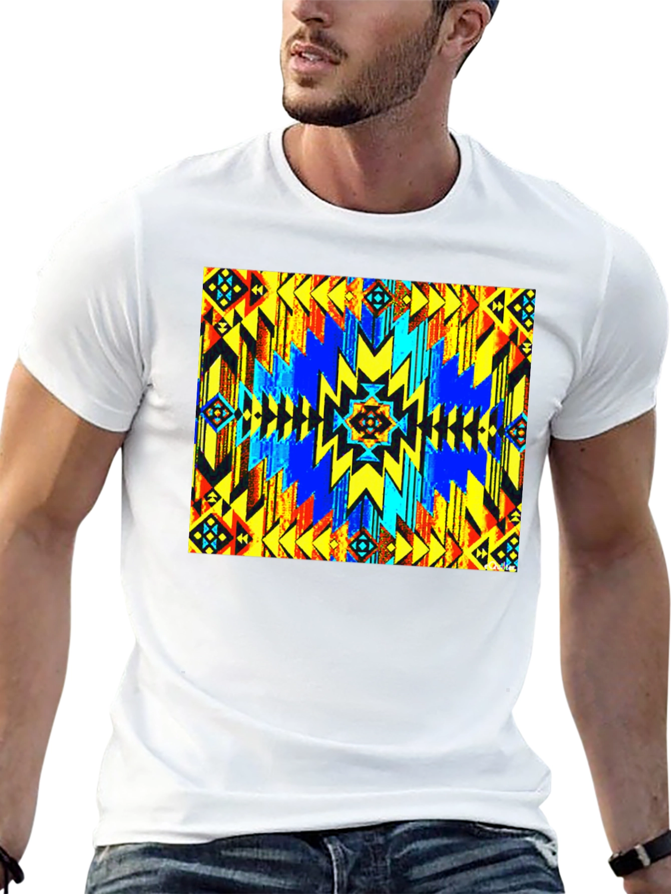 Aztec Geometric Print Black T-Shirt