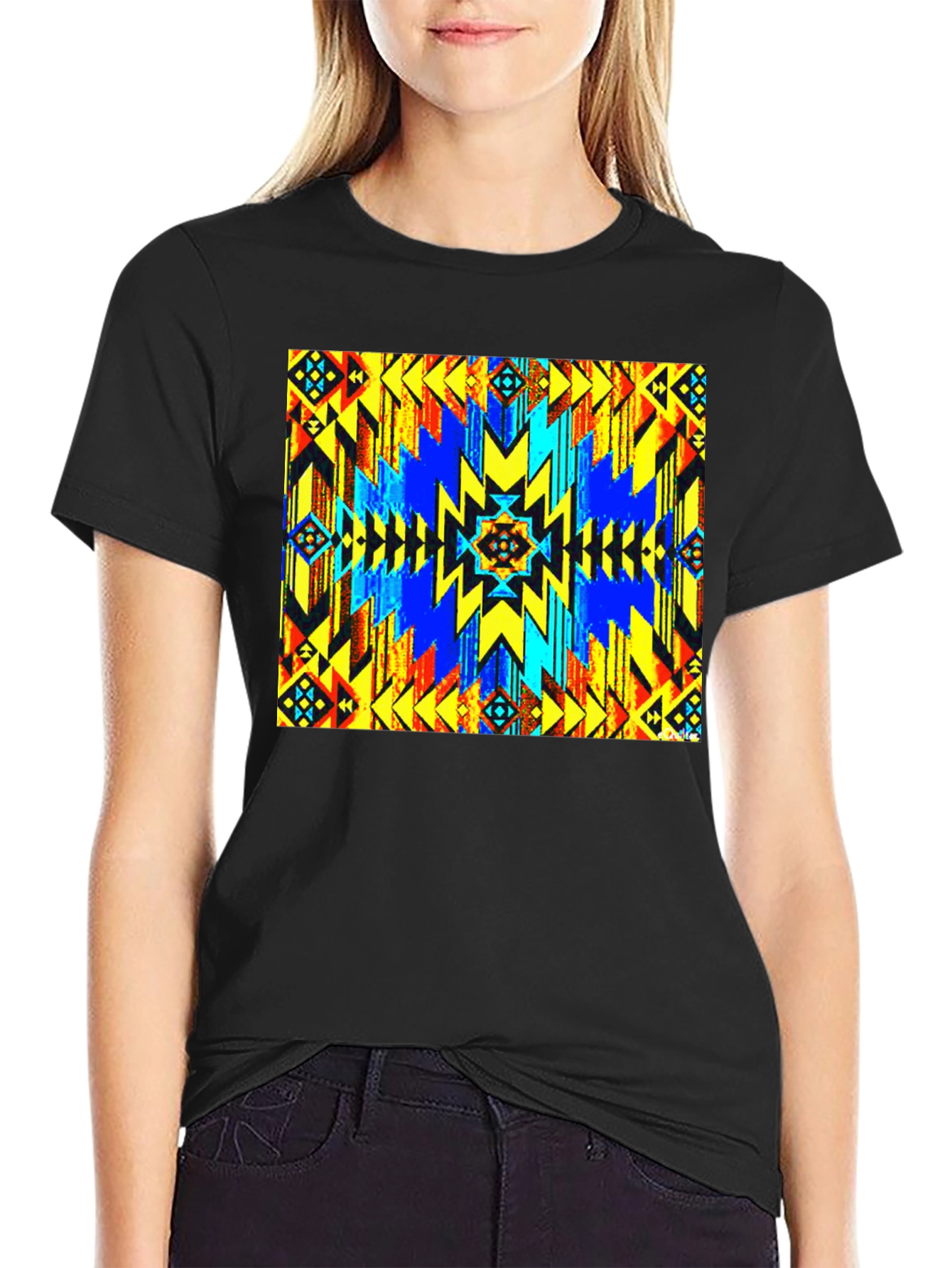 Aztec Geometric Print Black T-Shirt