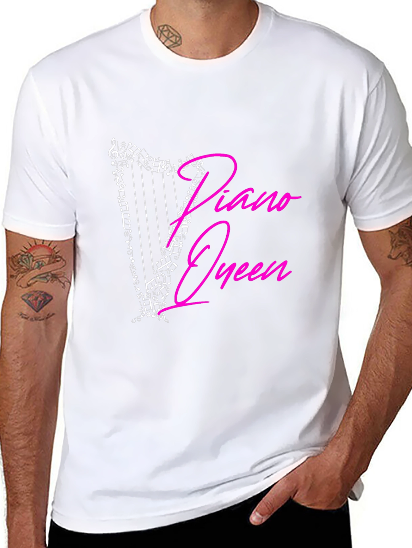 Piano Queen Harp Music Notes Graphic T-Shirt