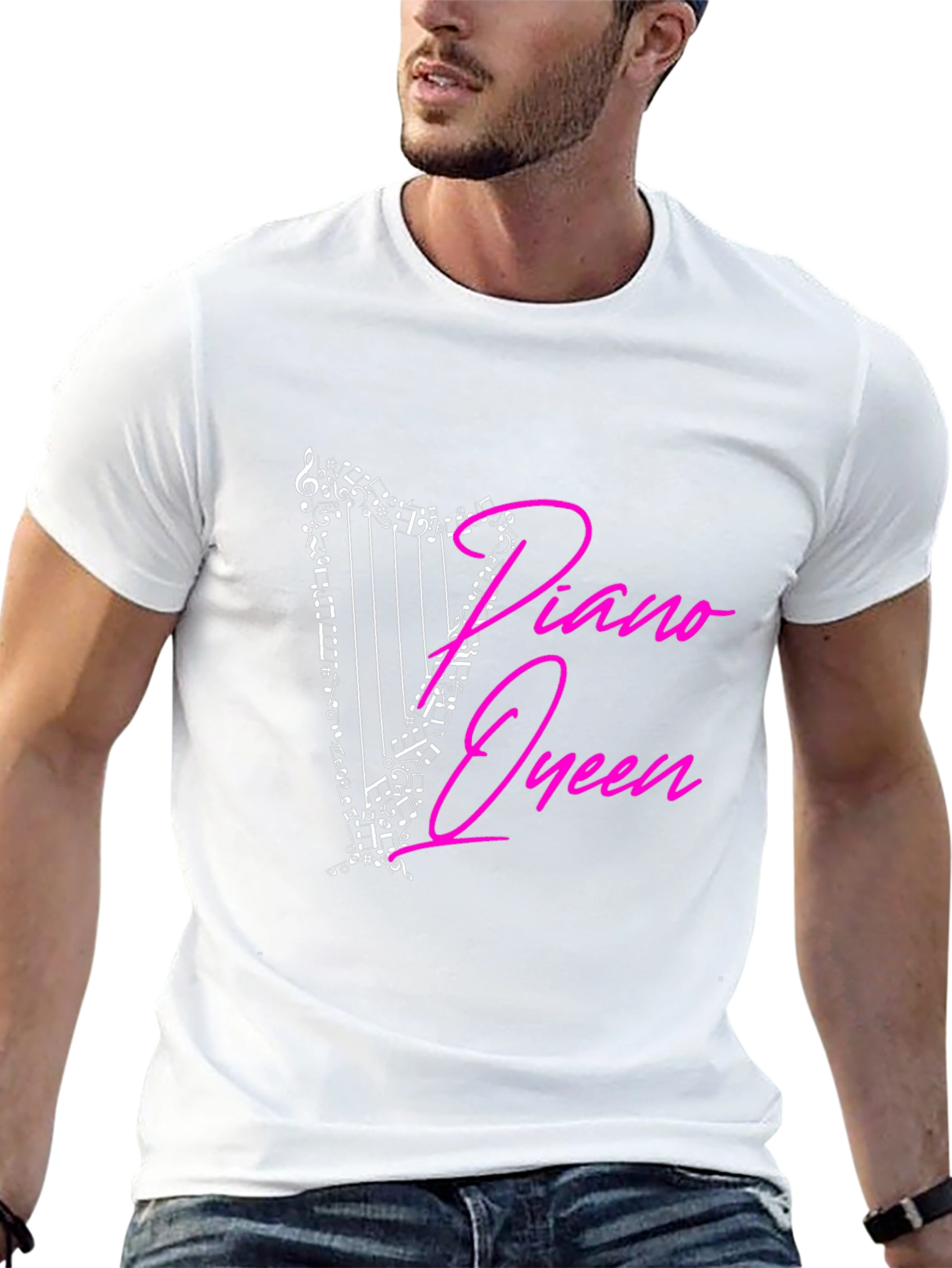 Piano Queen Harp Music Notes Graphic T-Shirt