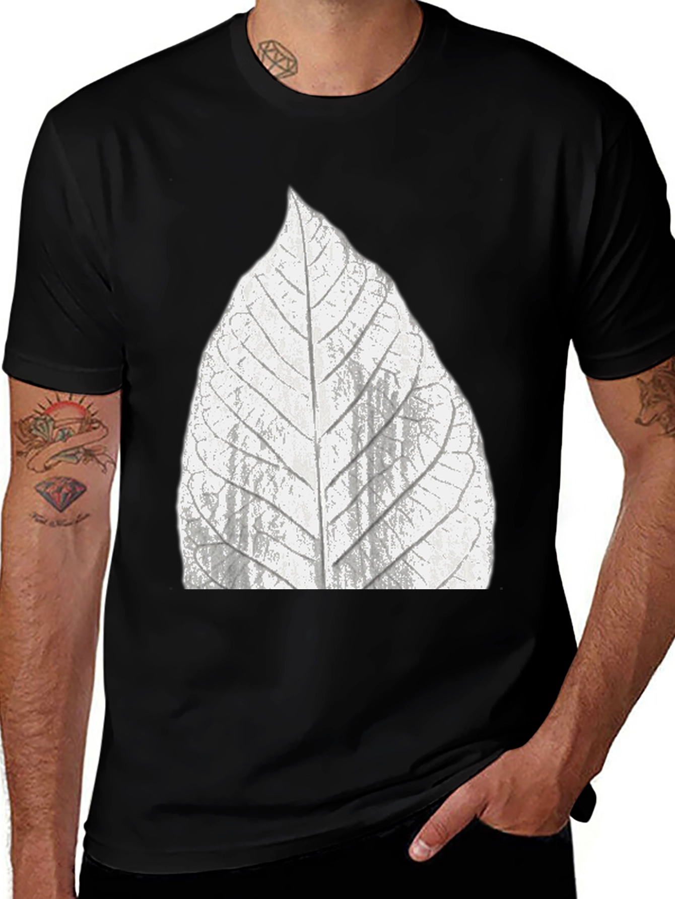 Leaf Print Black T-Shirt