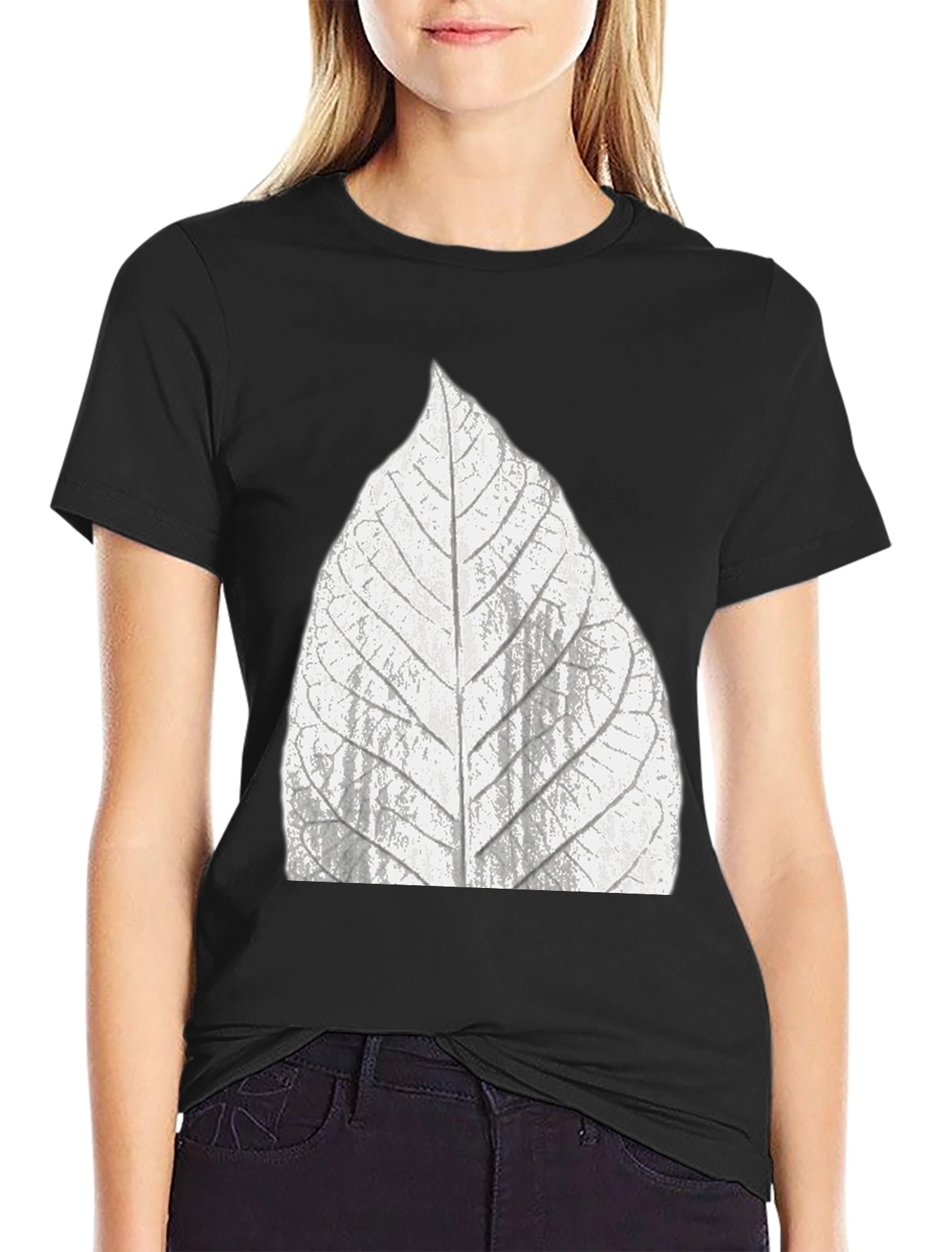 Leaf Print Black T-Shirt