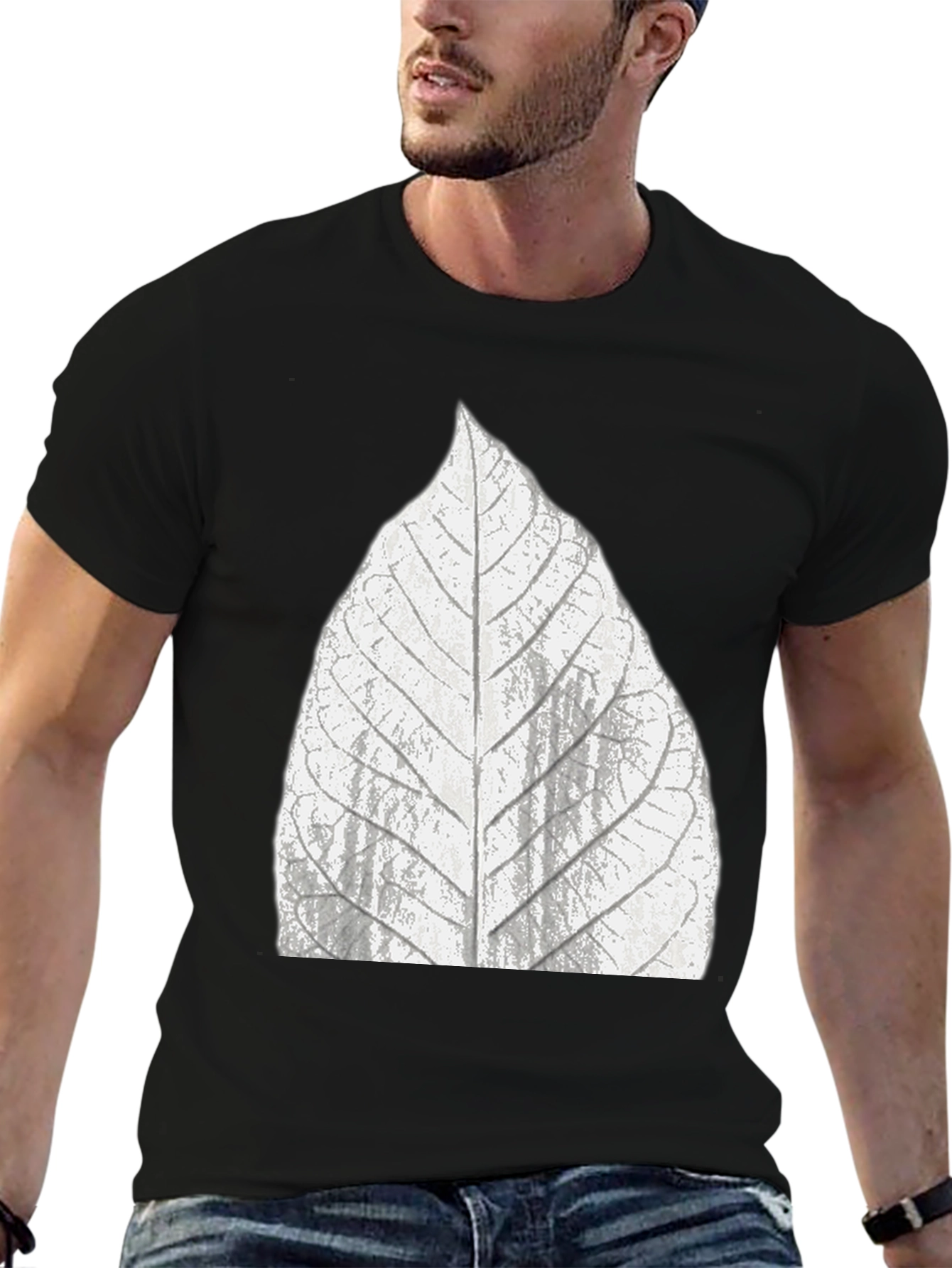 Leaf Print Black T-Shirt