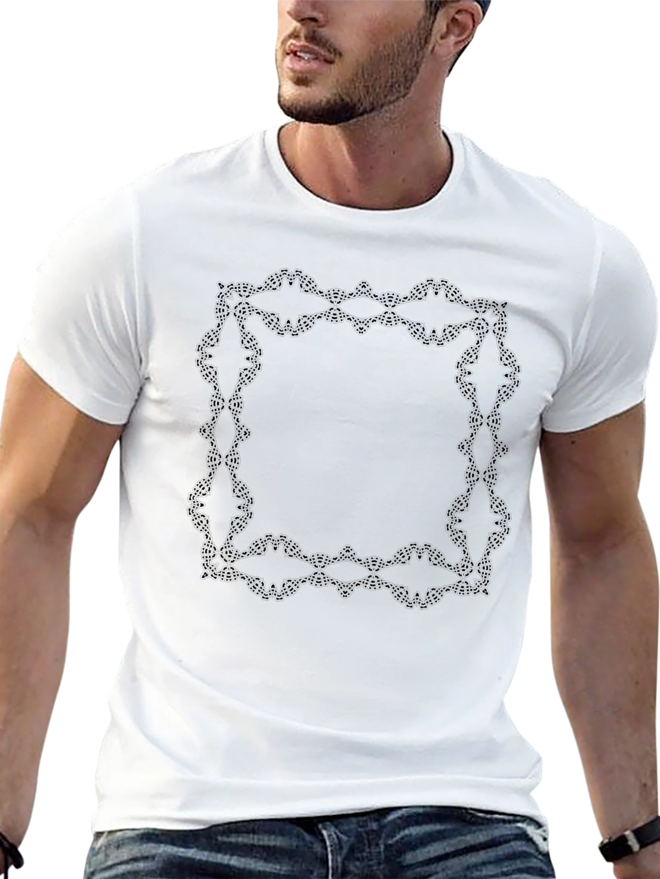 Elegant Framed Graphic Tee - Solid Black Cotton Shirt