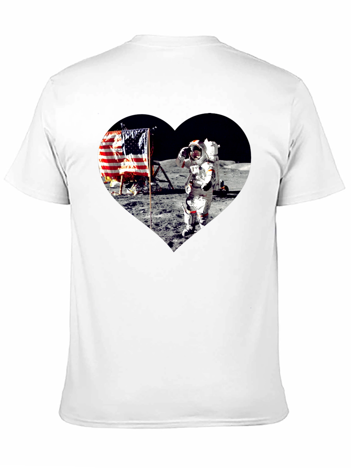 Moon Landing Heart Graphic Black T-Shirt