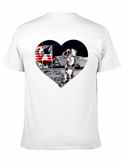 Moon Landing Heart Graphic Black T-Shirt