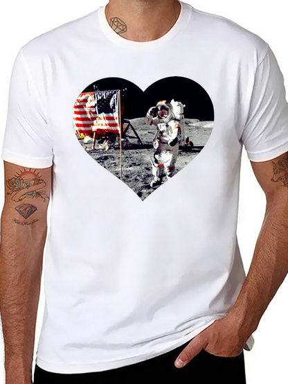 Moon Landing Heart Graphic Black T-Shirt
