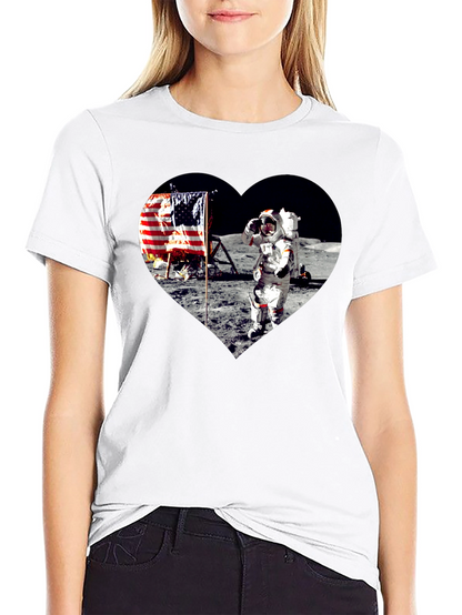 Moon Landing Heart Graphic Black T-Shirt