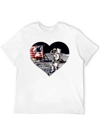 Moon Landing Heart Graphic Black T-Shirt